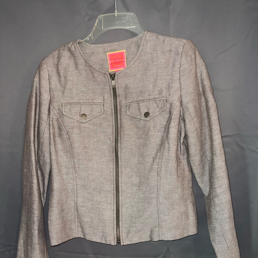 Isaac Mizrahi Large Linen Blazer Target 2006. Zipper Accents Tweed Look. Lined